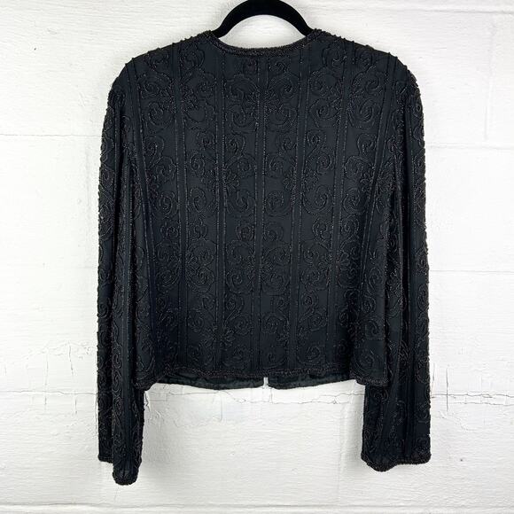 Vintage Talbots 100% Silk Black Beaded Sweater โโ Clasp Front, Size M - Picture 6 of 8